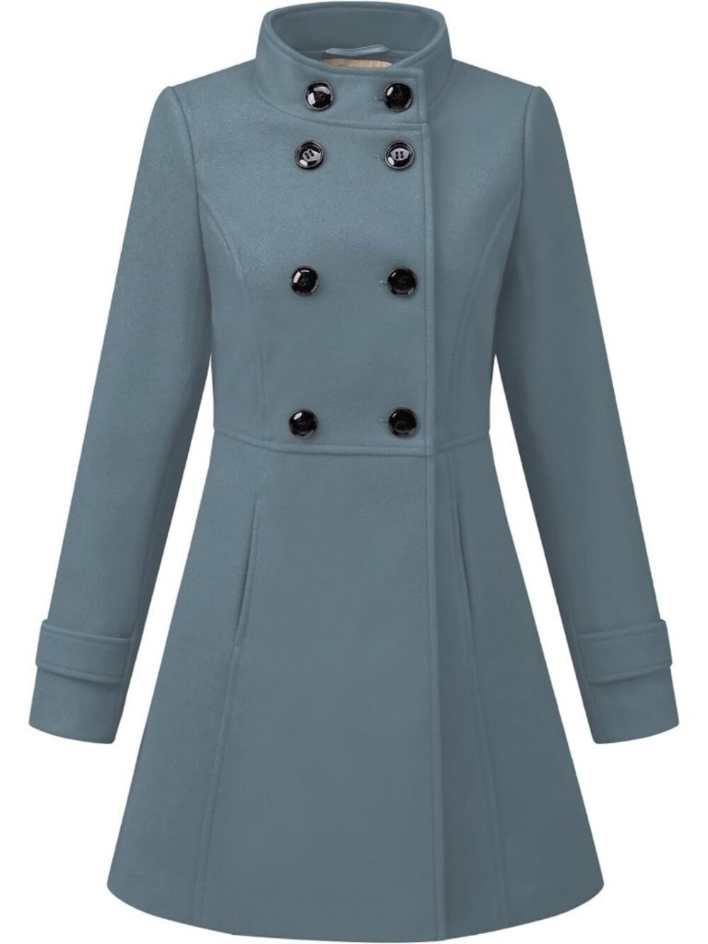 Stylish Women's Winter Peacoat with Stand Collar, Double Breasted A-Line Design